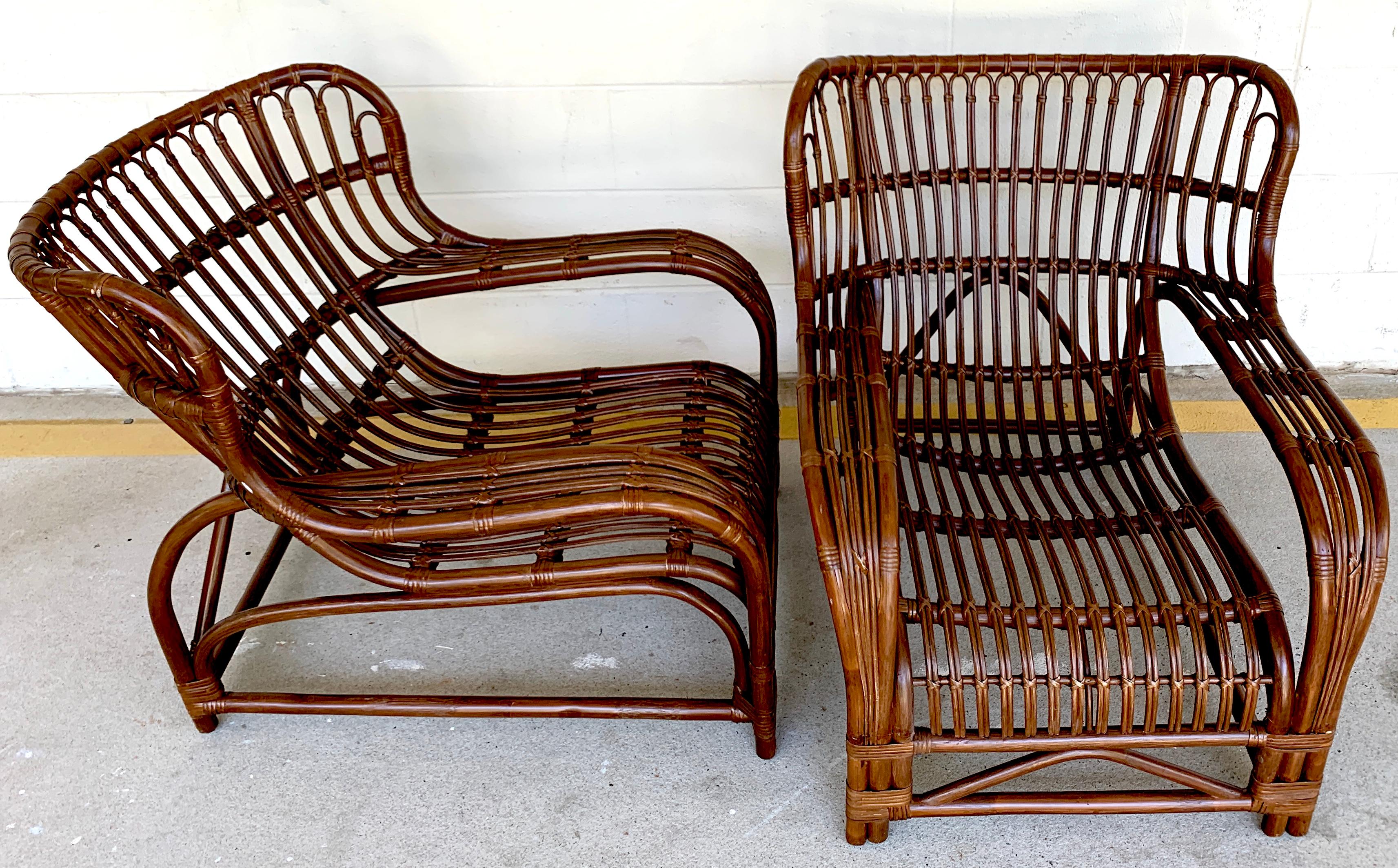 Italian Pair of Midcentury Rattan Scoop Chairs, Restored