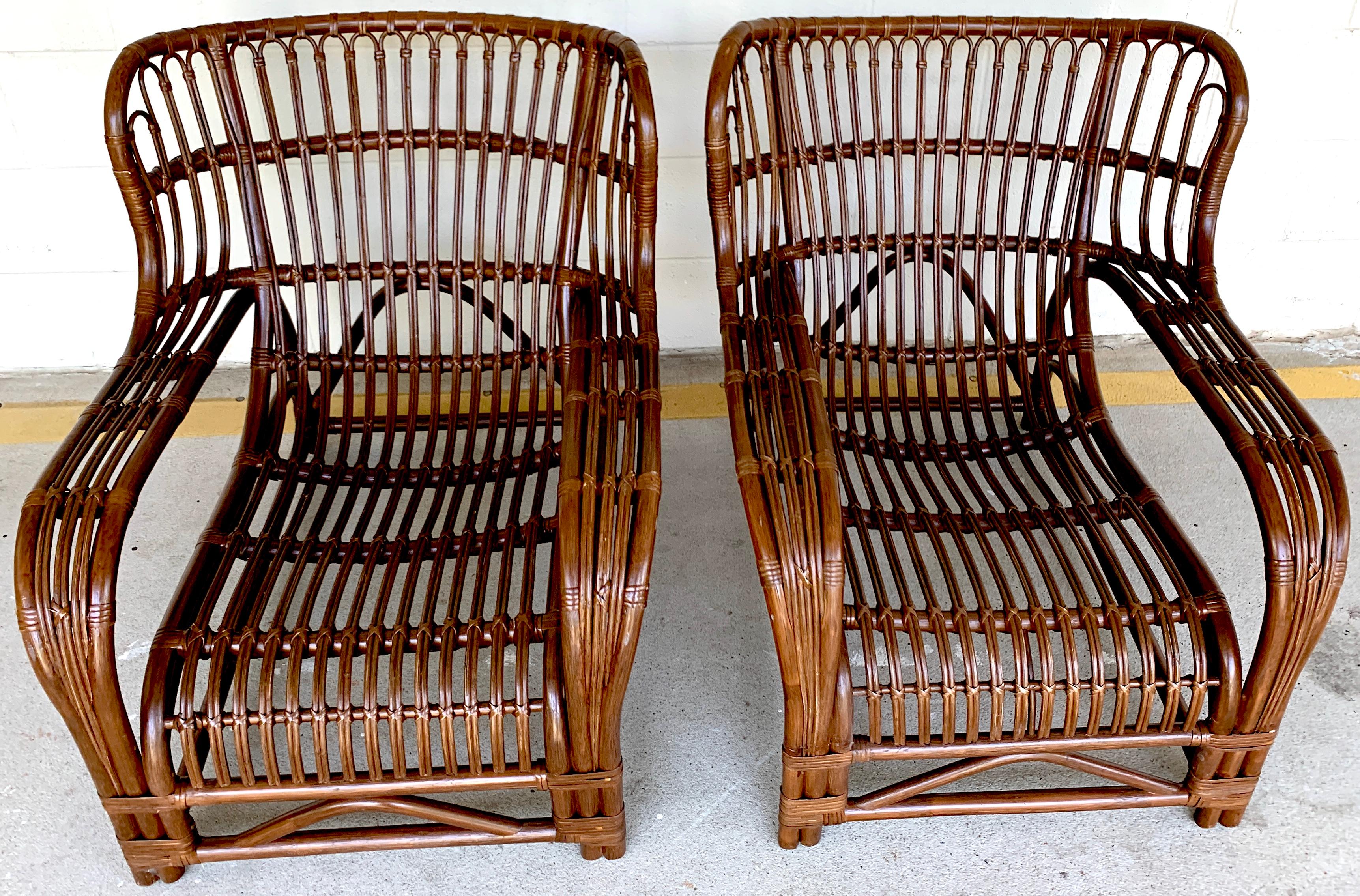 Pair of Midcentury Rattan Scoop Chairs, Restored In Good Condition In West Palm Beach, FL
