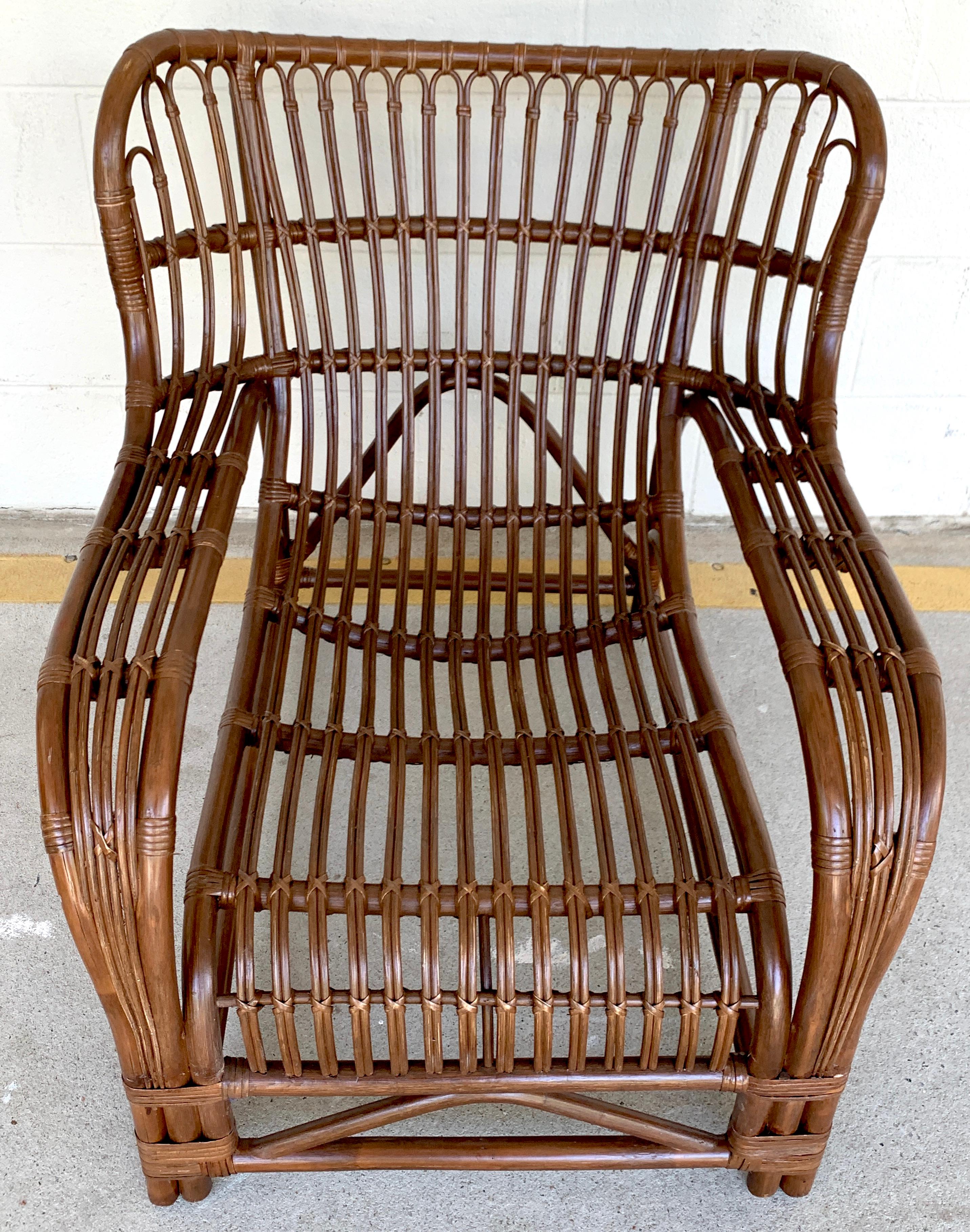 20th Century Pair of Midcentury Rattan Scoop Chairs, Restored