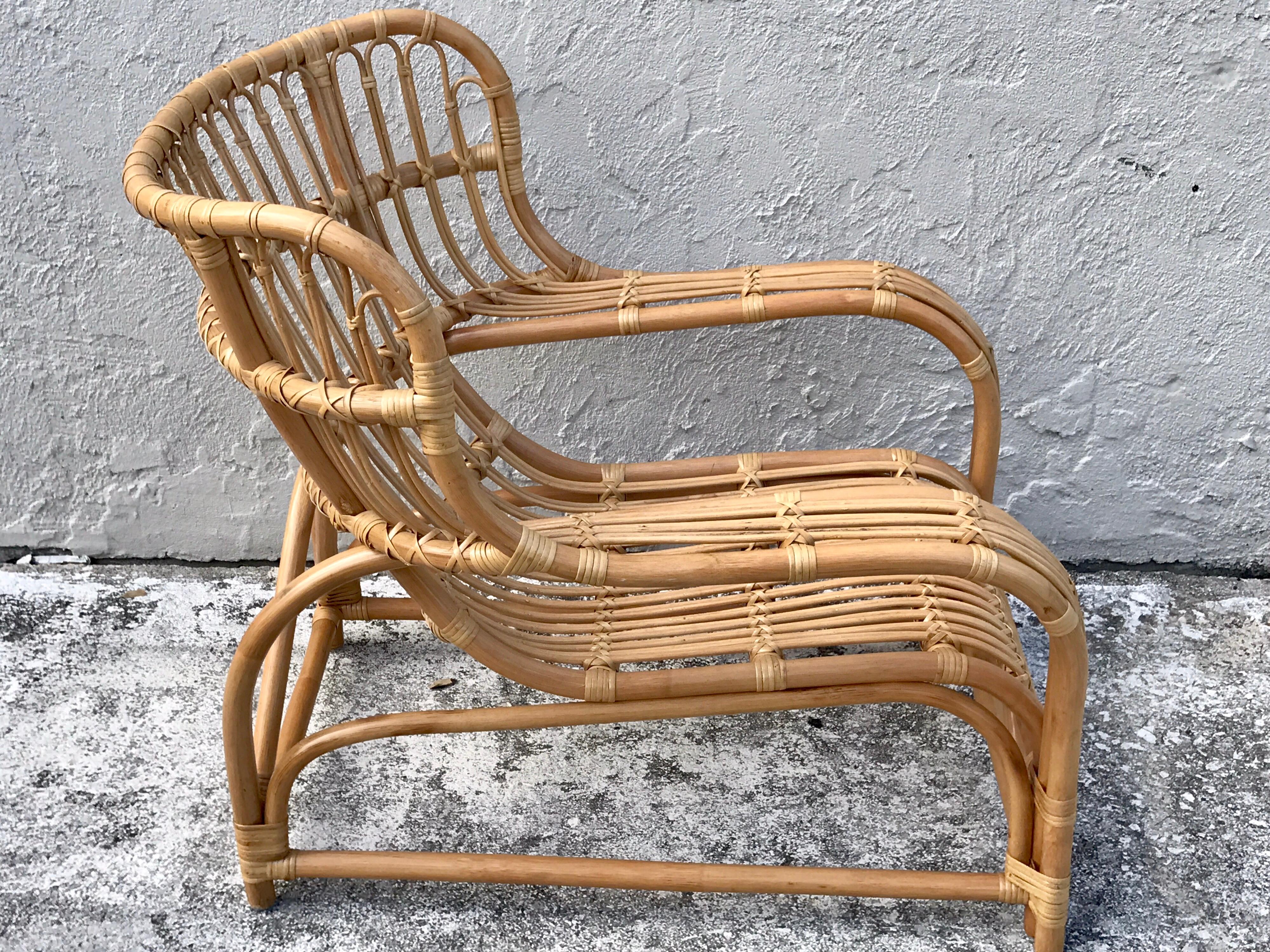 Pair of Midcentury Rattan Scoop Chairs, Restored 4