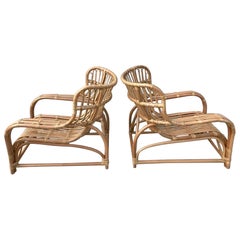 Vintage Pair of Midcentury Rattan Scoop Chairs, Restored