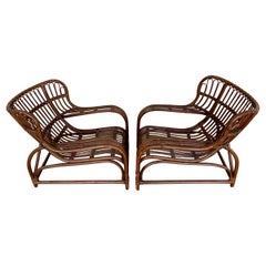 Pair of Midcentury Rattan Scoop Chairs, Restored