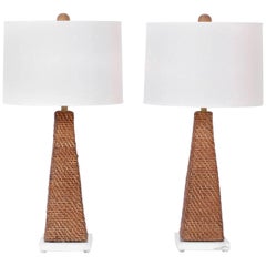Pair of Midcentury Rattan Table Lamps