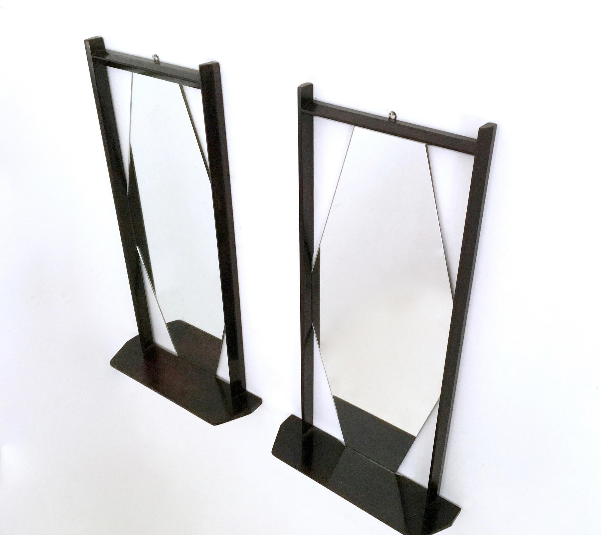 Pair of Midcentury Rectangular Black Ebonized Wood Wall Mirrors, Italy, 1960s In Good Condition In Bresso, Lombardy