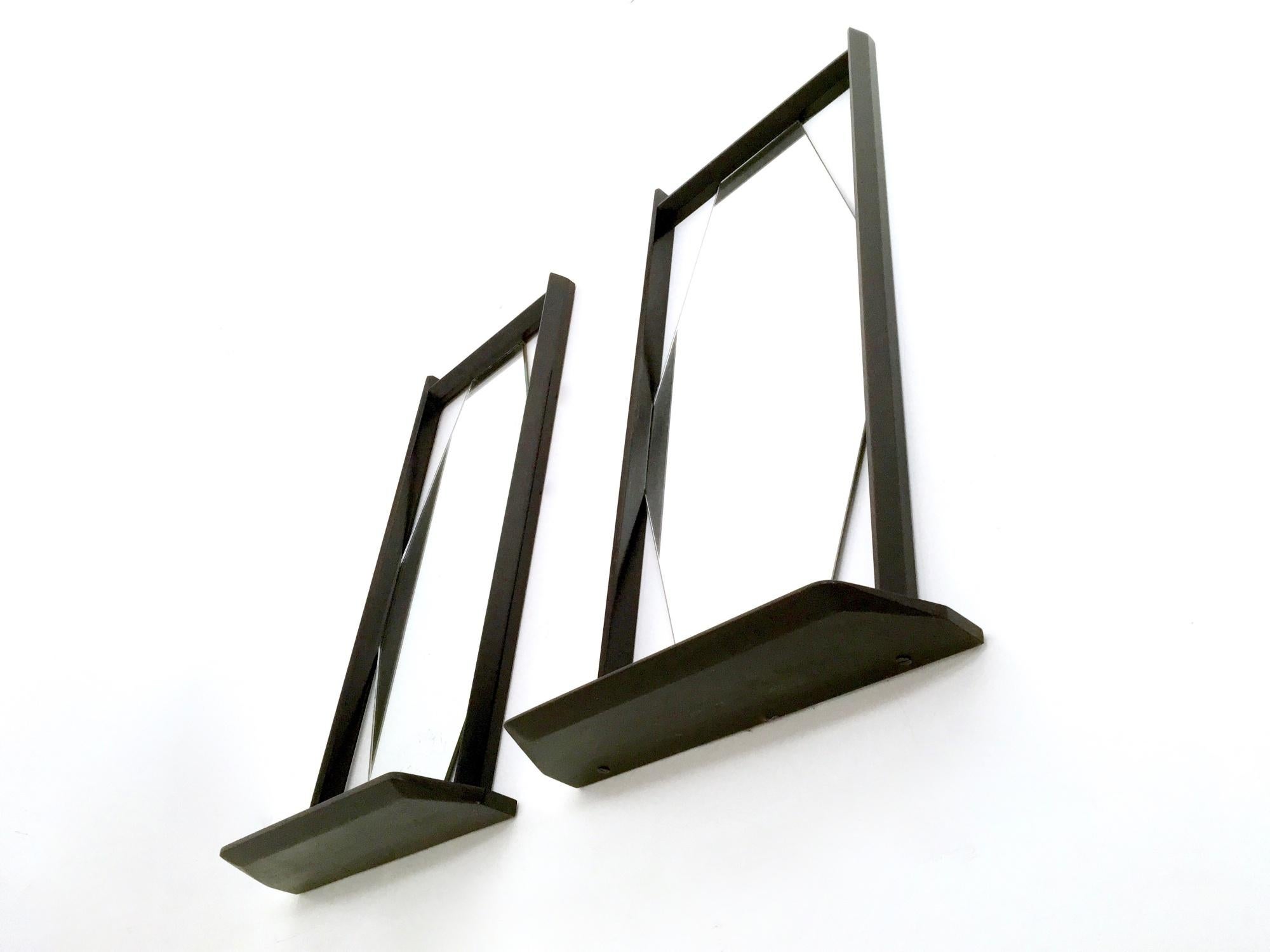 Mid-20th Century Pair of Midcentury Rectangular Black Ebonized Wood Wall Mirrors, Italy, 1960s