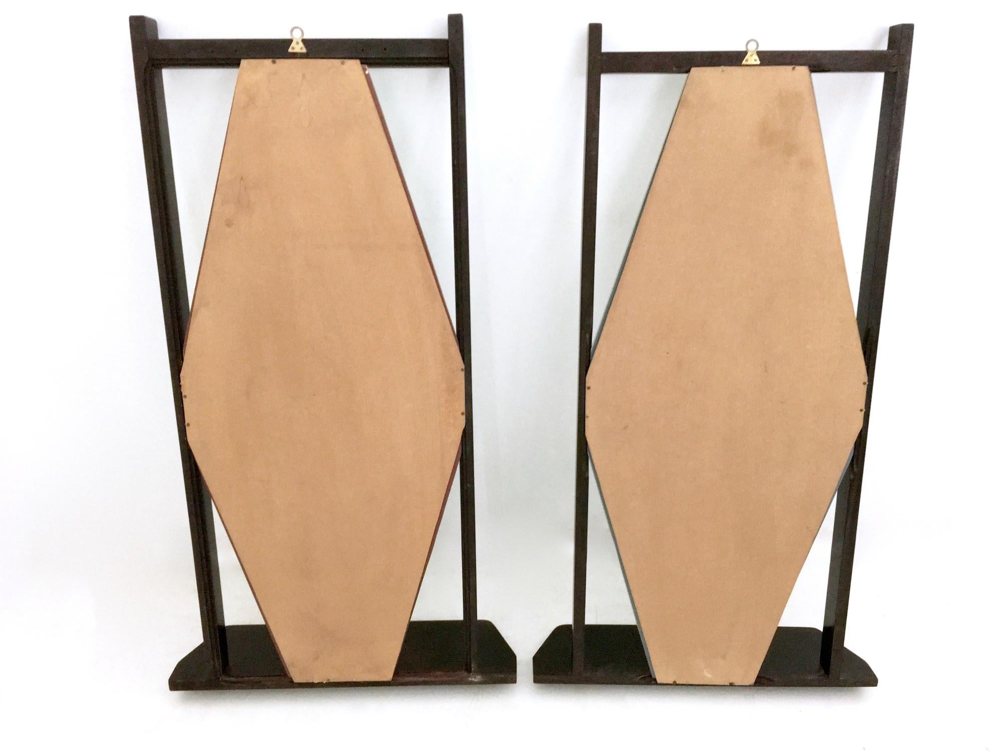 Pair of Midcentury Rectangular Black Ebonized Wood Wall Mirrors, Italy, 1960s 1