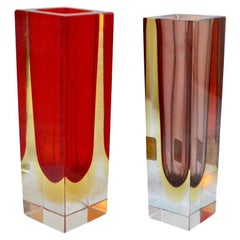 Pair of Midcentury Red and Burgundy Sommerso Vases