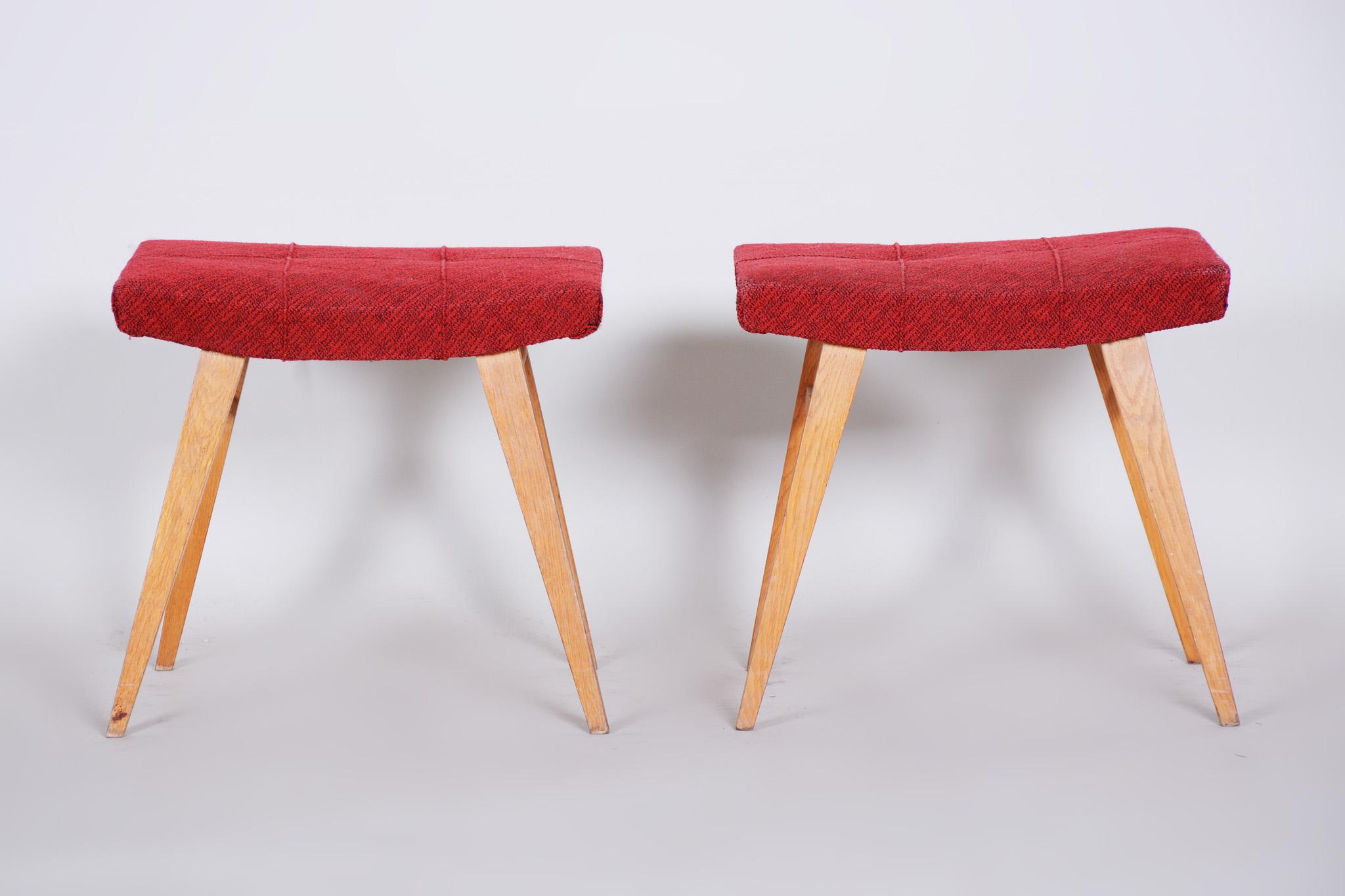 Mid-Century Modern Pair of Midcentury Red Beech Stools, 1960s, Original Preserved Condition For Sale