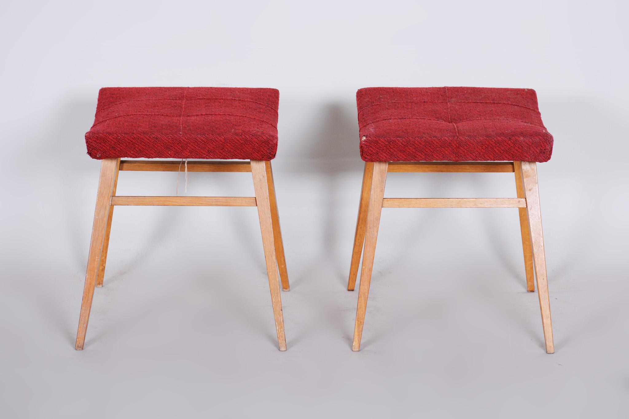 Mid-20th Century Pair of Midcentury Red Beech Stools, 1960s, Original Preserved Condition For Sale
