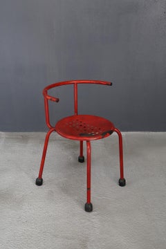 Pair of Midcentury Red Iron Chairs by Ettore Sottsass, 1960s