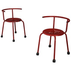 Pair of Midcentury Red Iron Chairs by Ettore Sottsass, 1960s