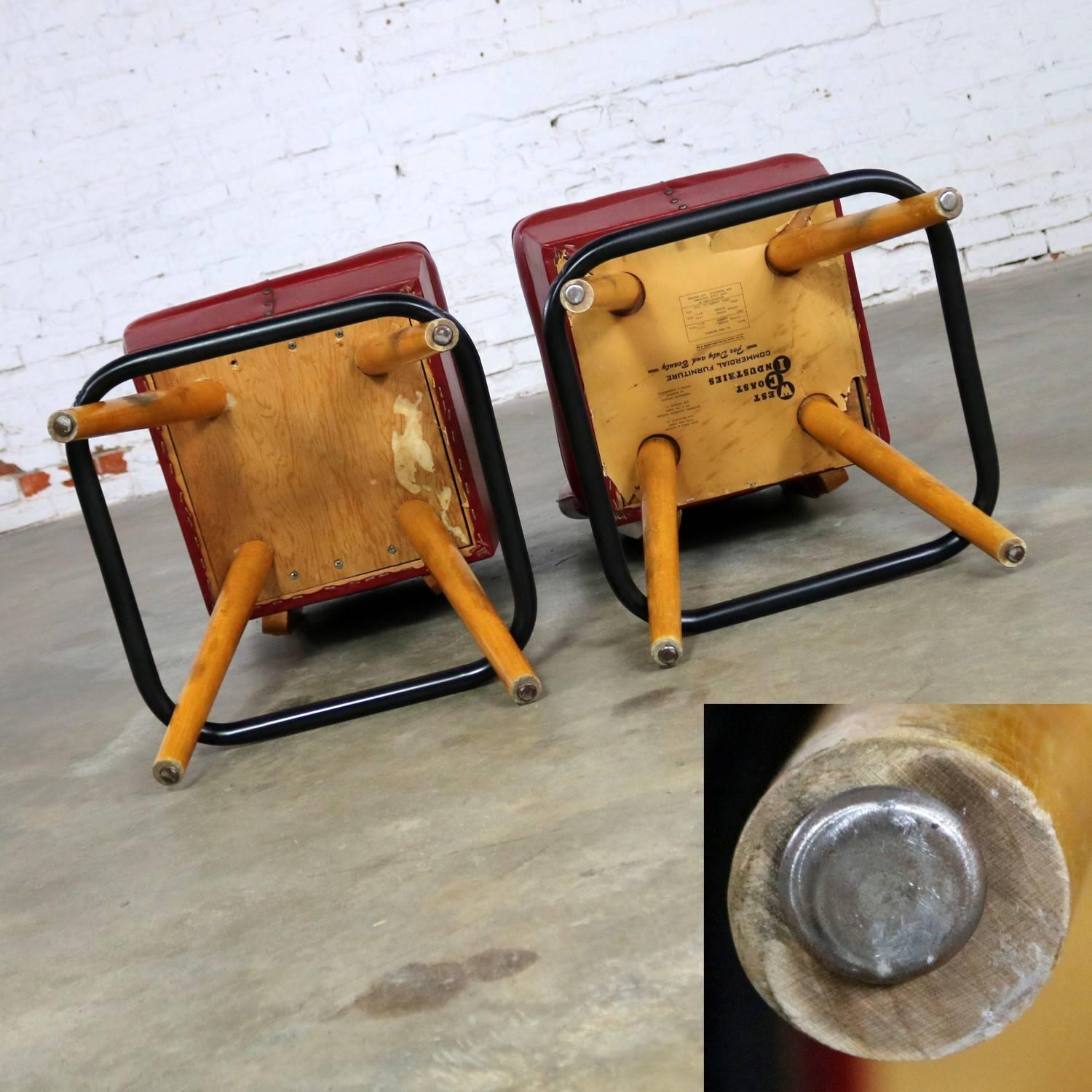 Pair of Midcentury Red Vinyl and Blonde Counter Height Bistro Bar Stools by WCI 2