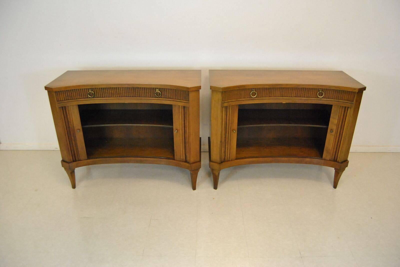 American Pair of Midcentury Regency Style Curved Front Tambour Door Chests
