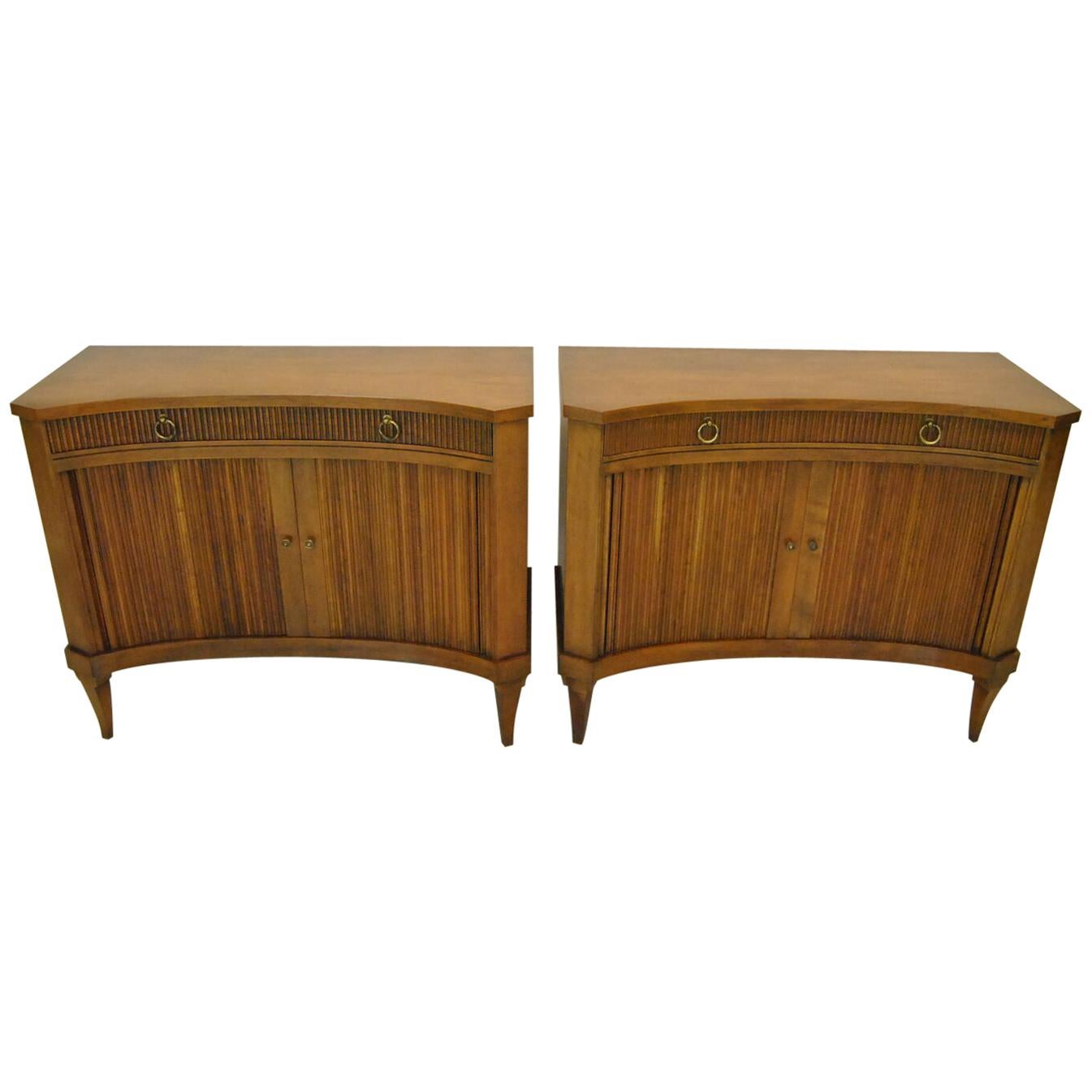 Pair of Midcentury Regency Style Curved Front Tambour Door Chests