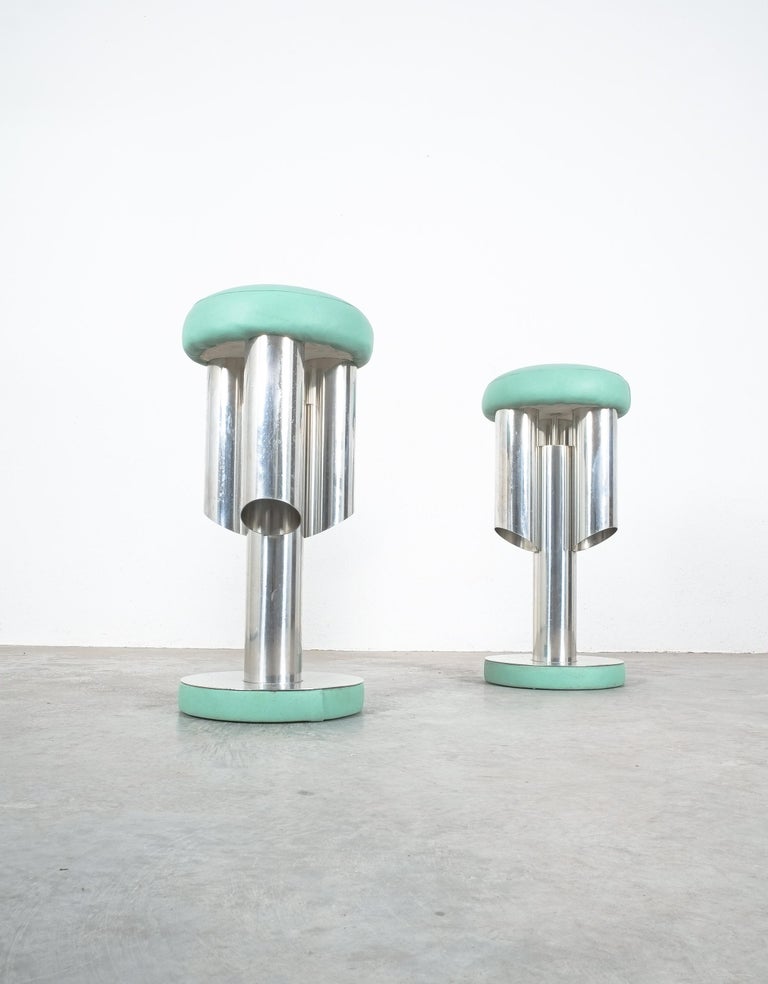 Pair Of Midcentury Rocket Stools From Aluminum And Leather Italy For Sale At 1stdibs