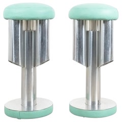 Pair of Midcentury Rocket Stools from Aluminum and Leather, Italy