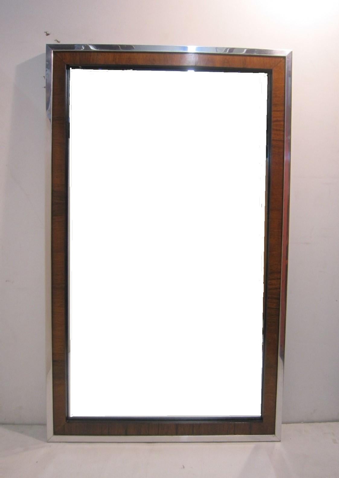 American Pair of Midcentury Rosewood and Chrome Mirrors by Widdicomb Co / John Stuart