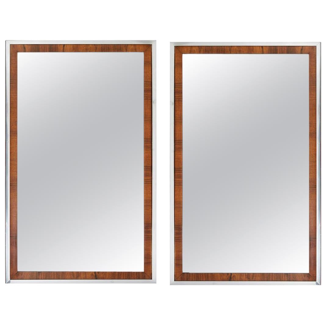 Pair of Midcentury Rosewood and Chrome Mirrors by Widdicomb Co / John Stuart