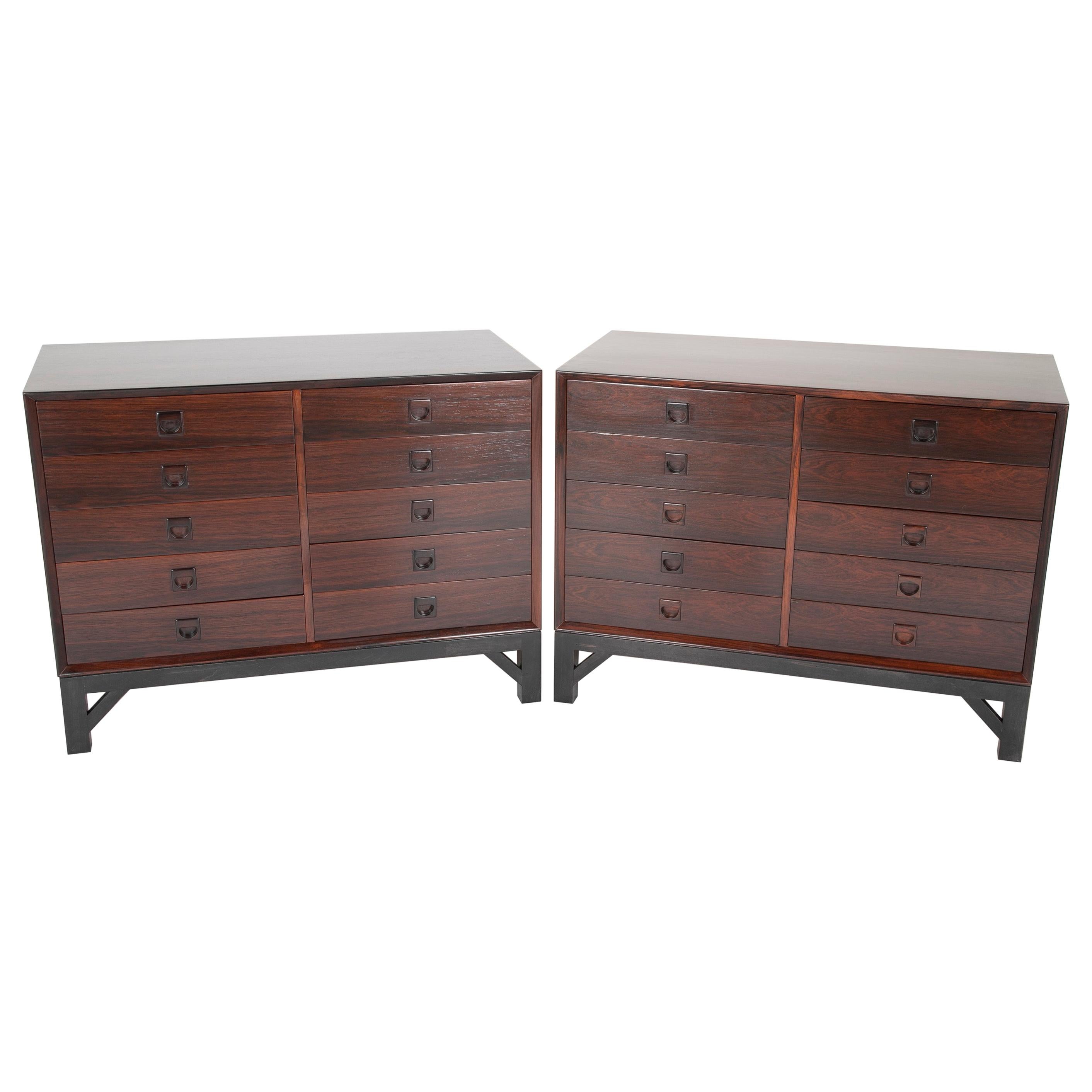 Pair of Midcentury Rosewood Chests on Stands in the Style of Svend Langkilde