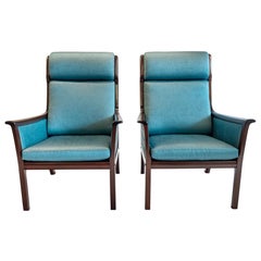 Pair of Midcentury Rosewood Highback Easy Chairs by Ole Wanscher for P.Jeppesen