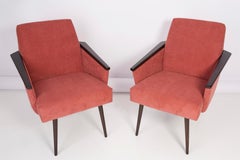 Pair of Midcentury Rosewood Pink Corduroy Club Armchairs, 1960s
