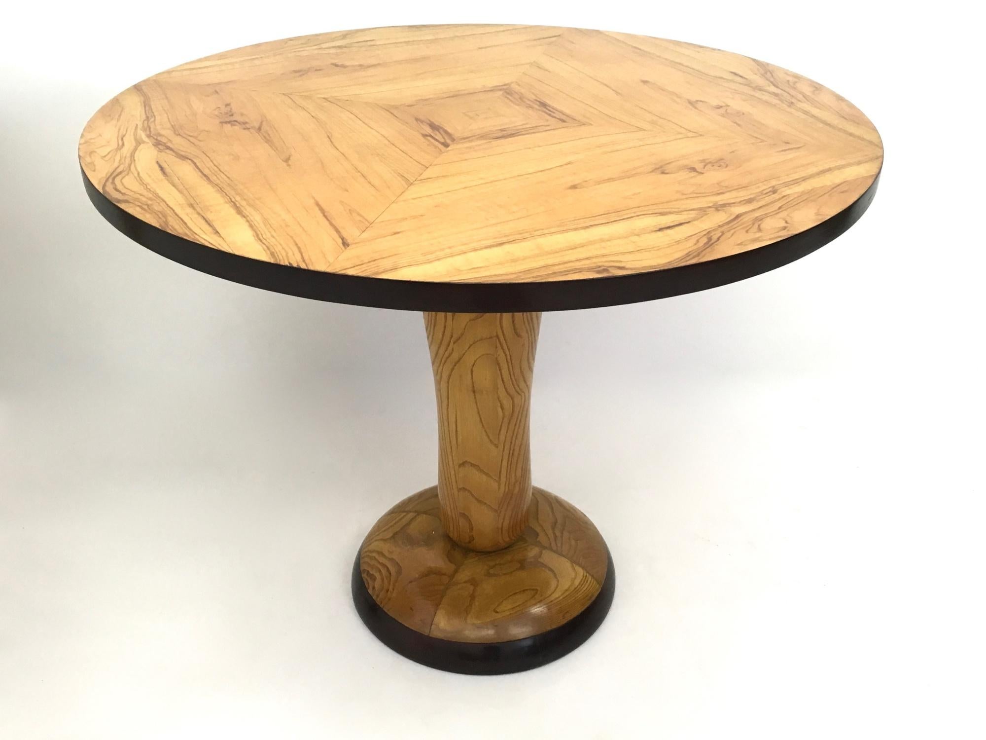 Italian Pair of Midcentury Round Olive Wood and Ash Dining Table, Italy, 1940s