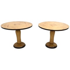 Pair of Midcentury Round Olive Wood and Ash Dining Table, Italy, 1940s