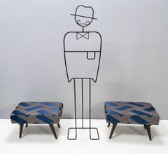 Paire de poufs vintage bleu roi dans le style d'Ico Parisi, Italie