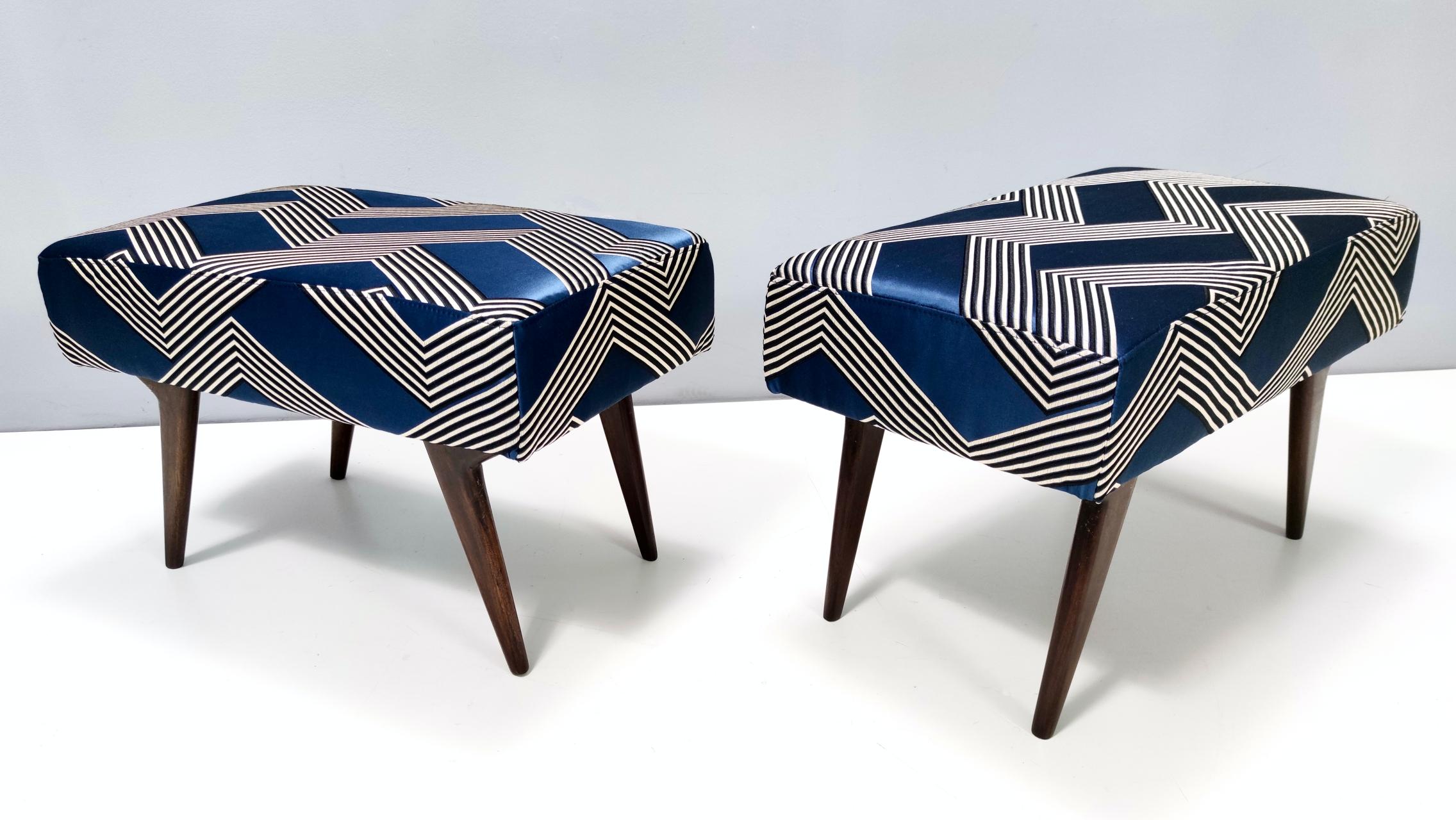 Mid-Century Modern Pair of Vintage Royal Blue Poufs in the Style of Ico Parisi, Italy