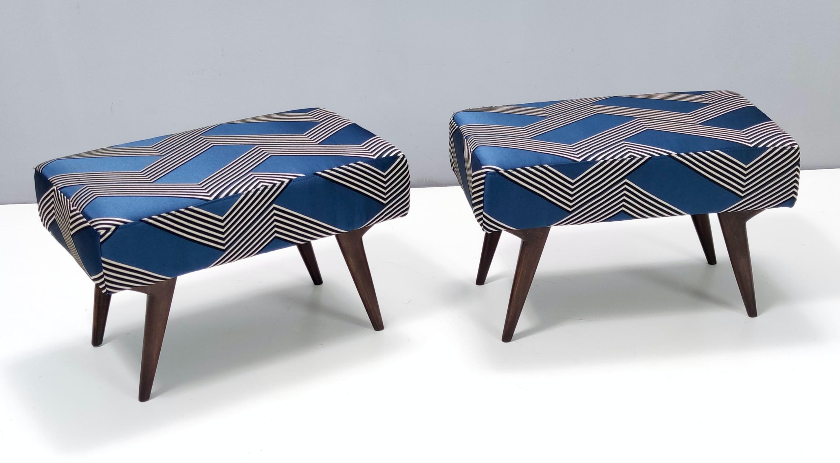 Italian Pair of Vintage Royal Blue Poufs in the Style of Ico Parisi, Italy