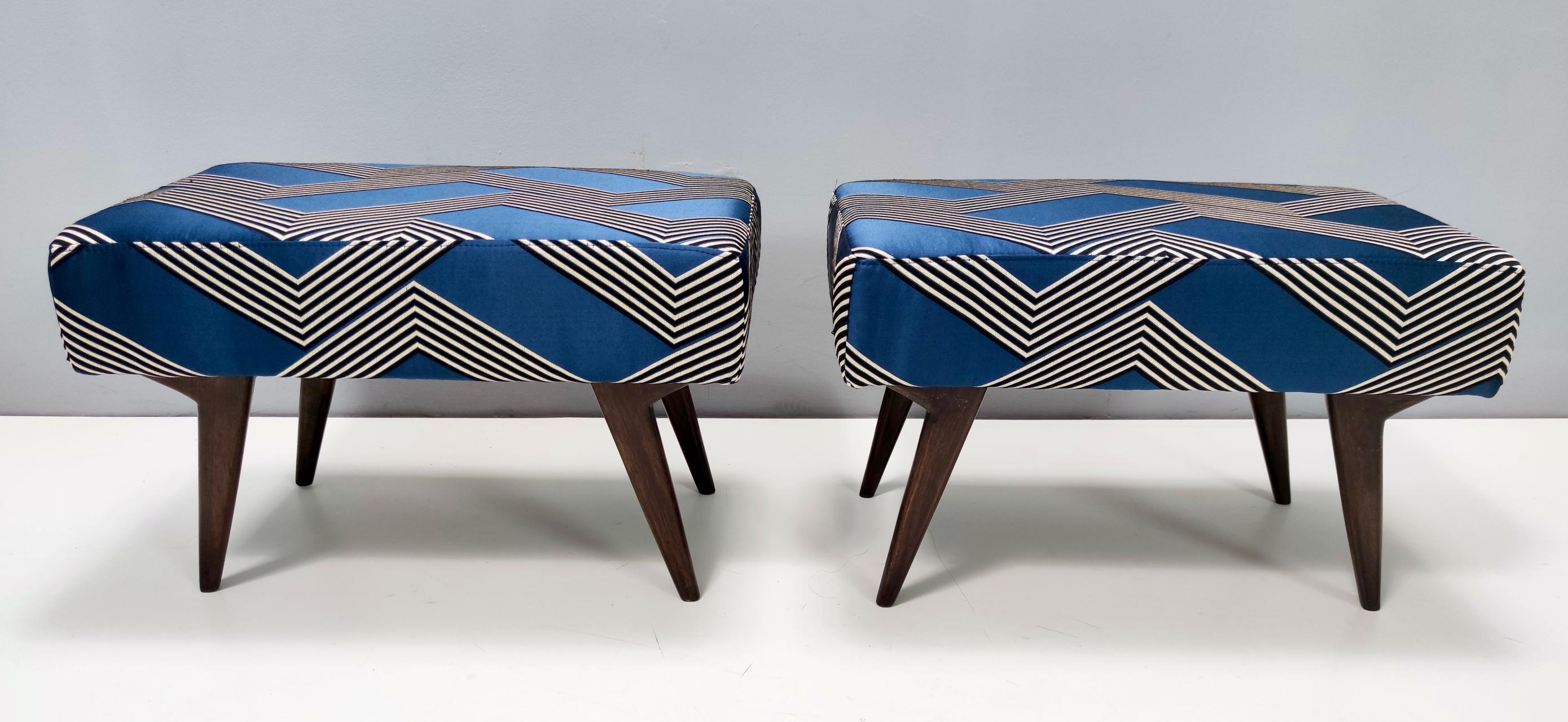 Ebonized Pair of Vintage Royal Blue Poufs in the Style of Ico Parisi, Italy