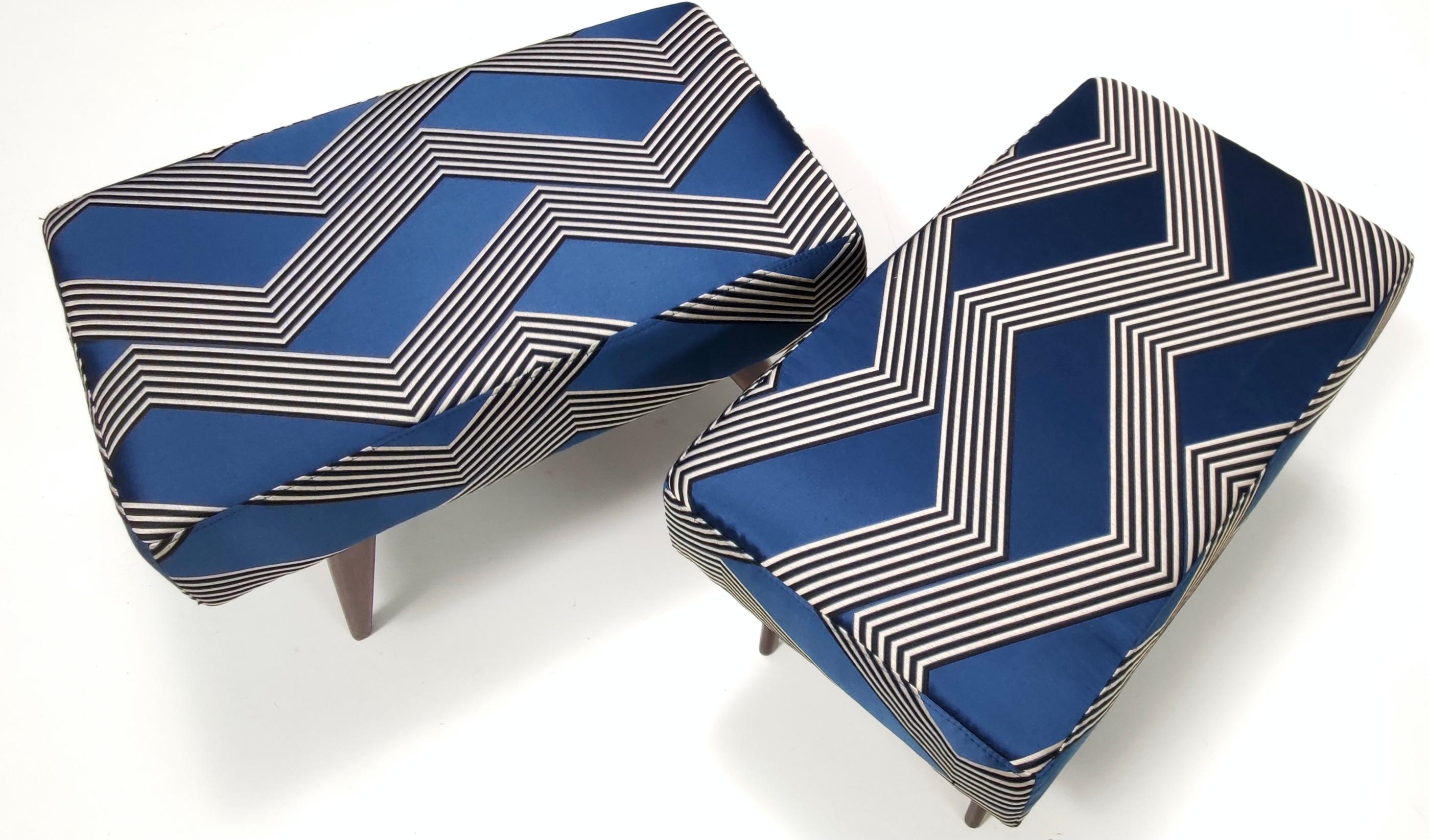 Mid-20th Century Pair of Vintage Royal Blue Poufs in the Style of Ico Parisi, Italy