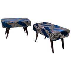 Pair of Vintage Royal Blue Poufs in the Style of Ico Parisi, Italy