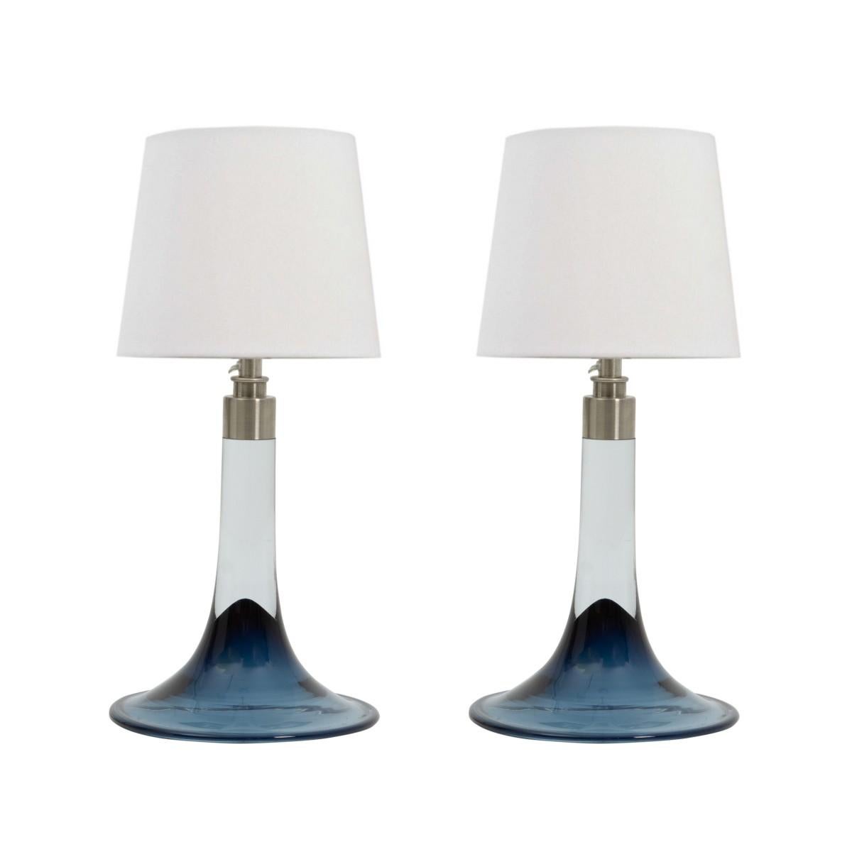 Danish Pair of Midcentury Royal Copenhagen Blue and White Glass Table Lamps