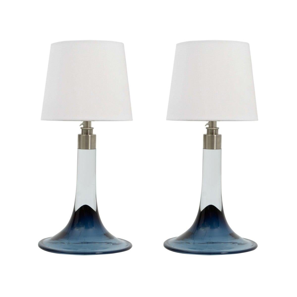 Pair of Midcentury Royal Copenhagen Blue and White Glass Table Lamps