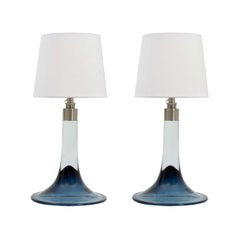 Pair of Midcentury Royal Copenhagen Blue and White Glass Table Lamps