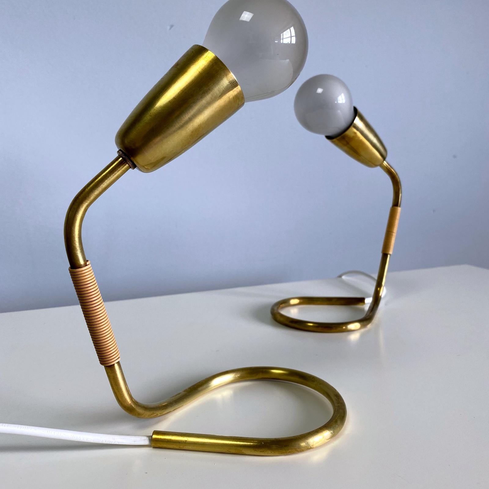 Mid-Century Modern Pair of Midcentury Rupert Nikoll Brass Nightstand Table Lamps, 1950s, Austria For Sale