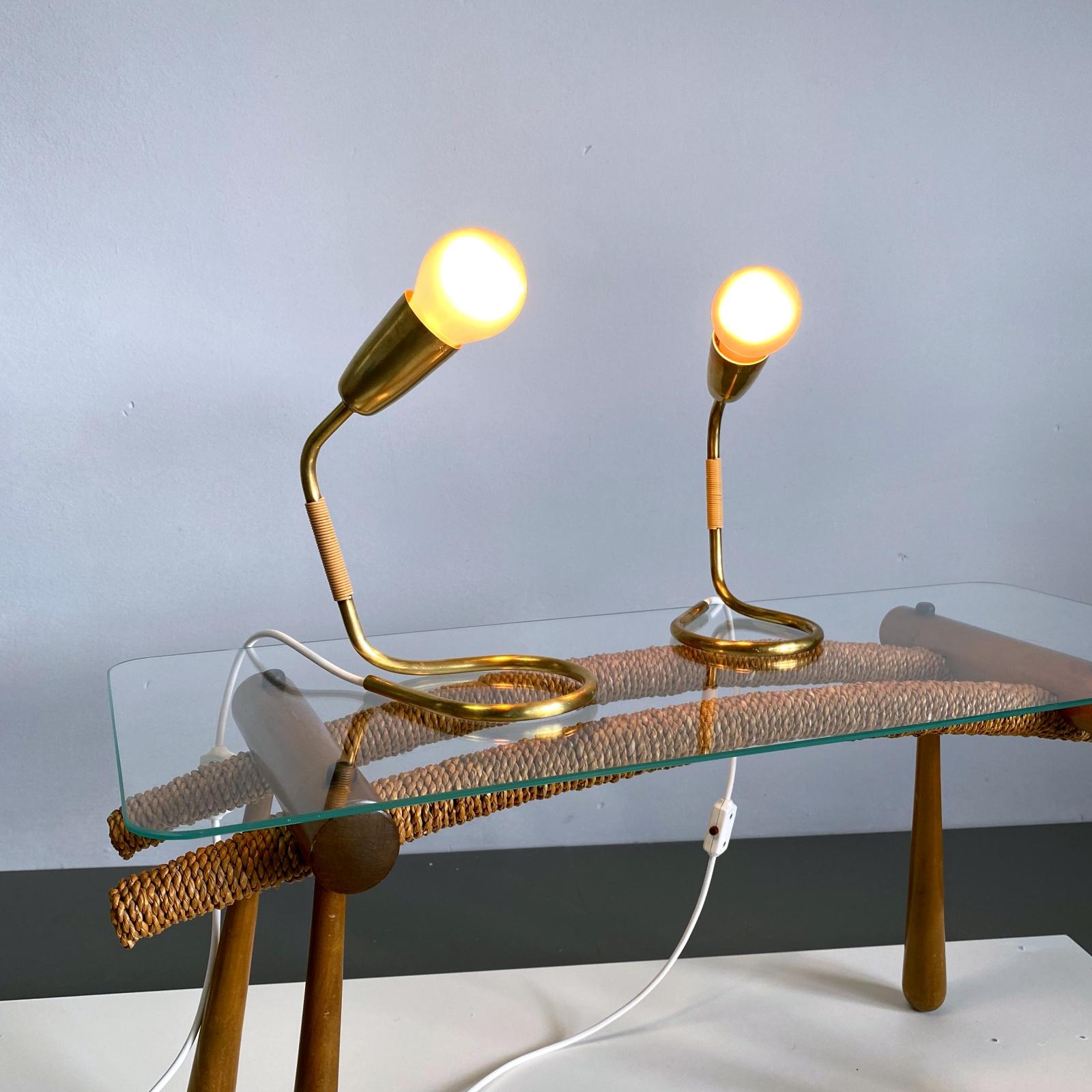 Metalwork Pair of Midcentury Rupert Nikoll Brass Nightstand Table Lamps, 1950s, Austria For Sale