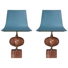 Pair of Midcentury Salmon Pink Marble Table Lamps