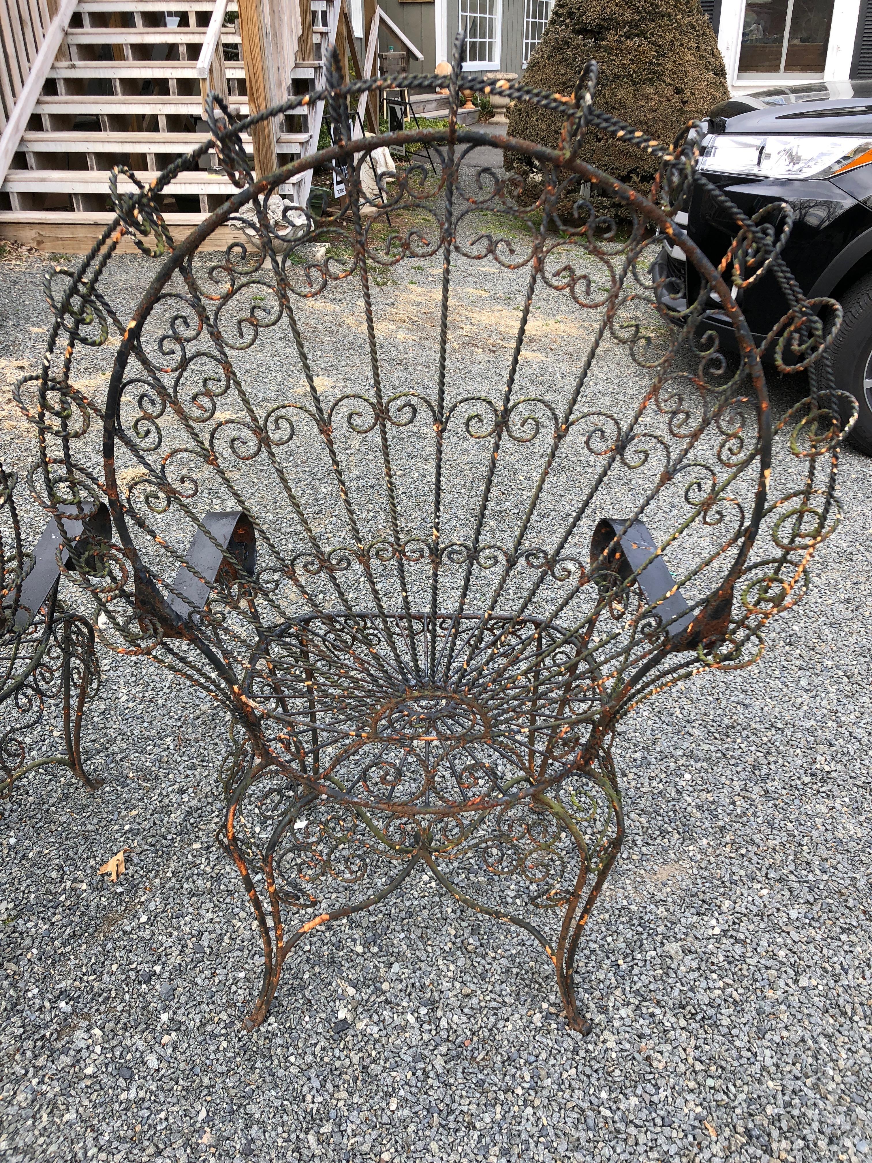Pair of Midcentury Salterini Wrought Iron Peacock Chairs 3