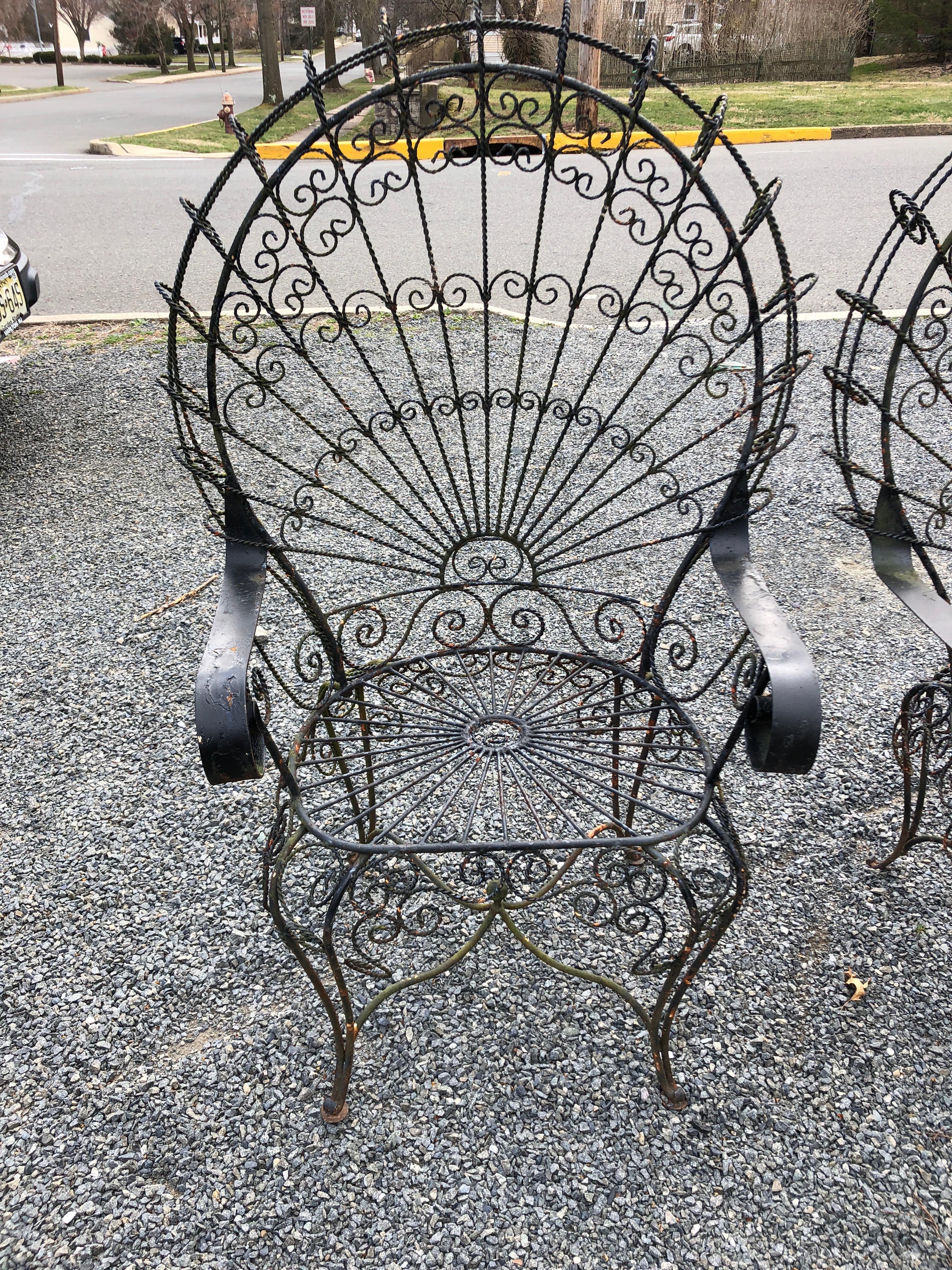 Mid-Century Modern Pair of Midcentury Salterini Wrought Iron Peacock Chairs