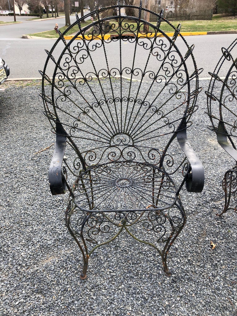 Pair of Midcentury Salterini Wrought Iron Peacock Chairs at 1stDibs | john salterini  peacock chairs, metal peacock chair, peacock wrought iron chairs