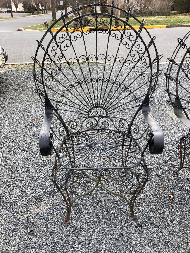 Pair of Midcentury Salterini Wrought Iron Peacock Chairs at 1stDibs