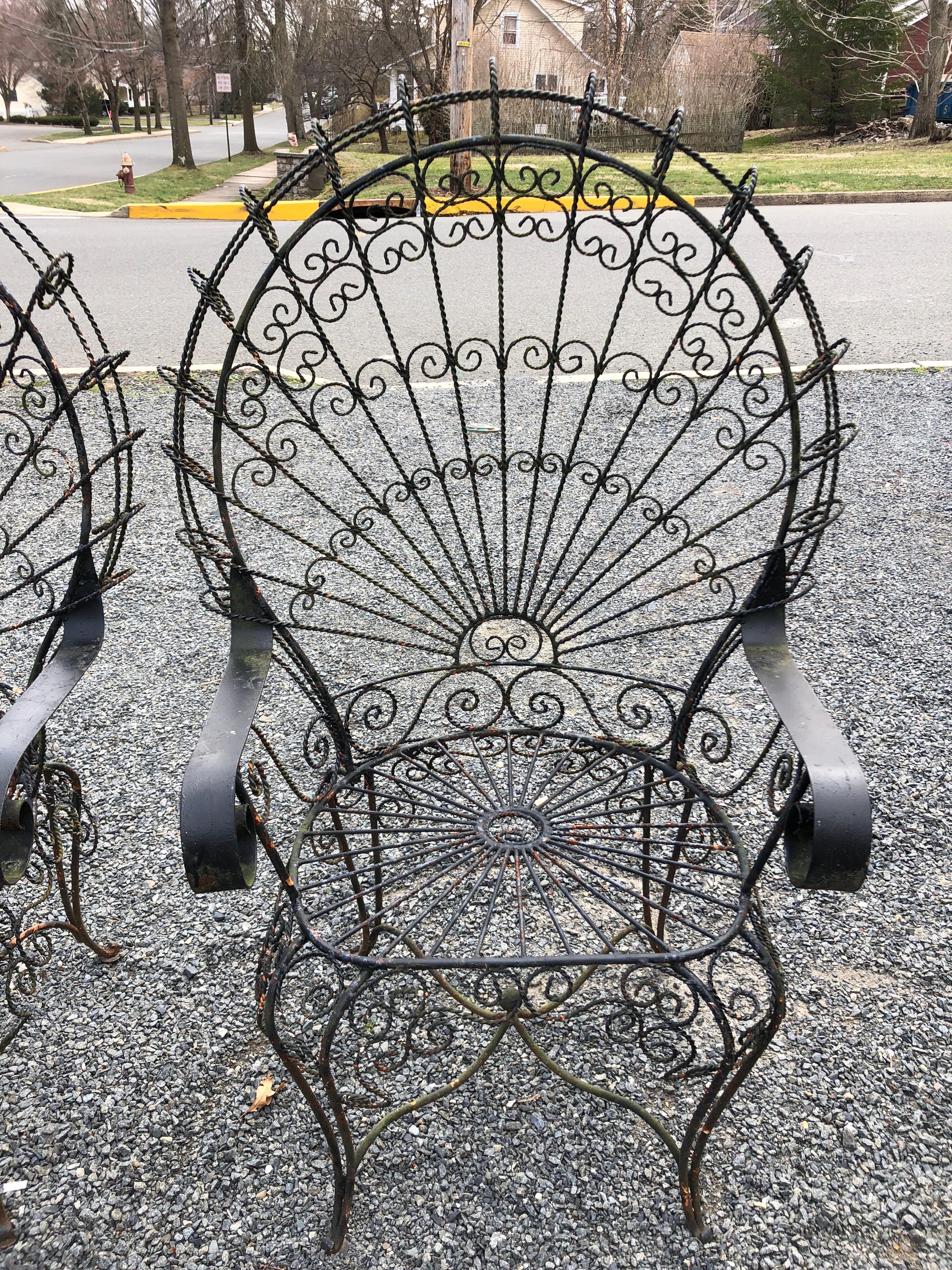 American Pair of Midcentury Salterini Wrought Iron Peacock Chairs