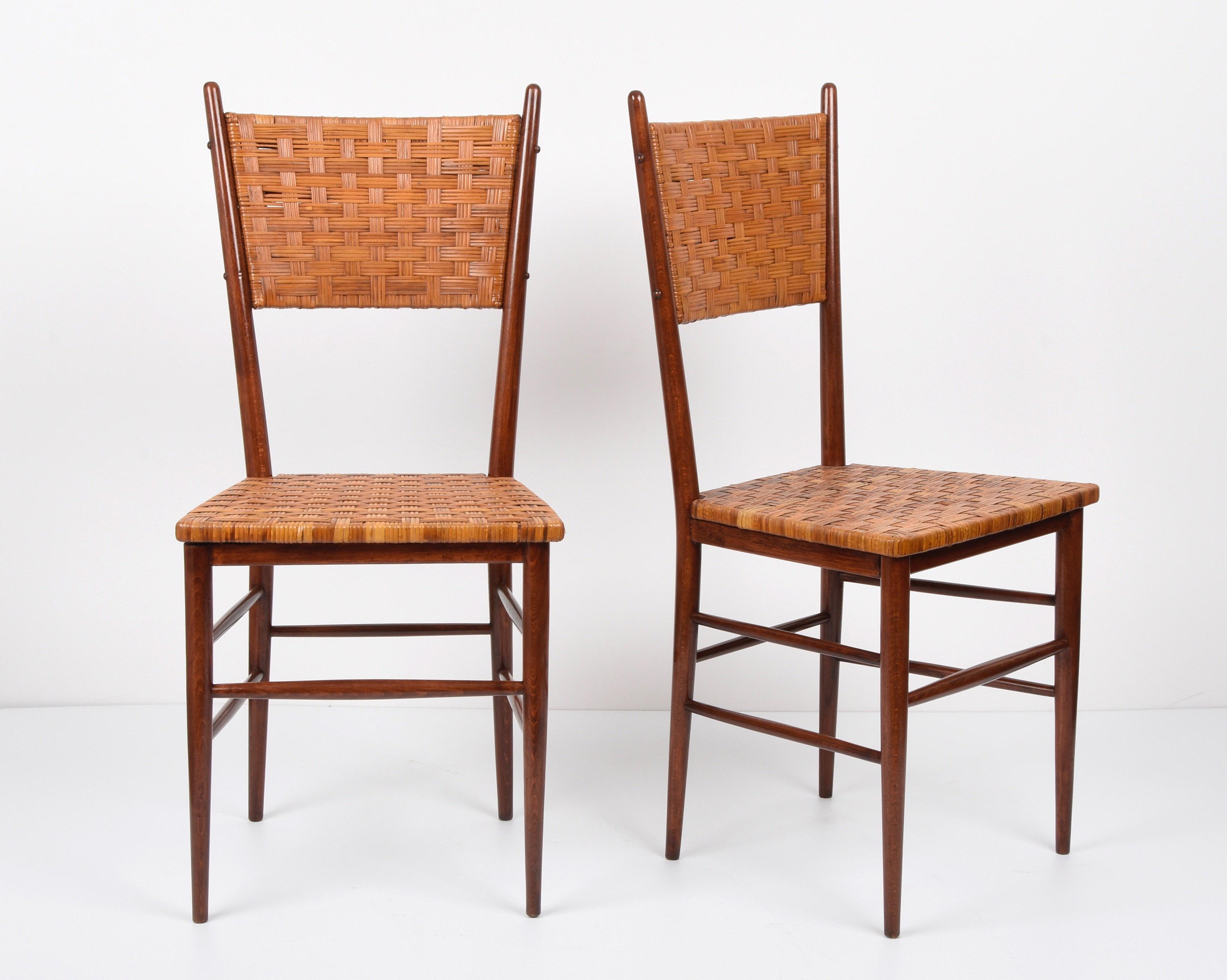 Mid-20th Century Pair of Midcentury Sanguineti Chiavari Beech Wood Italian Chairs, 1950s For Sale
