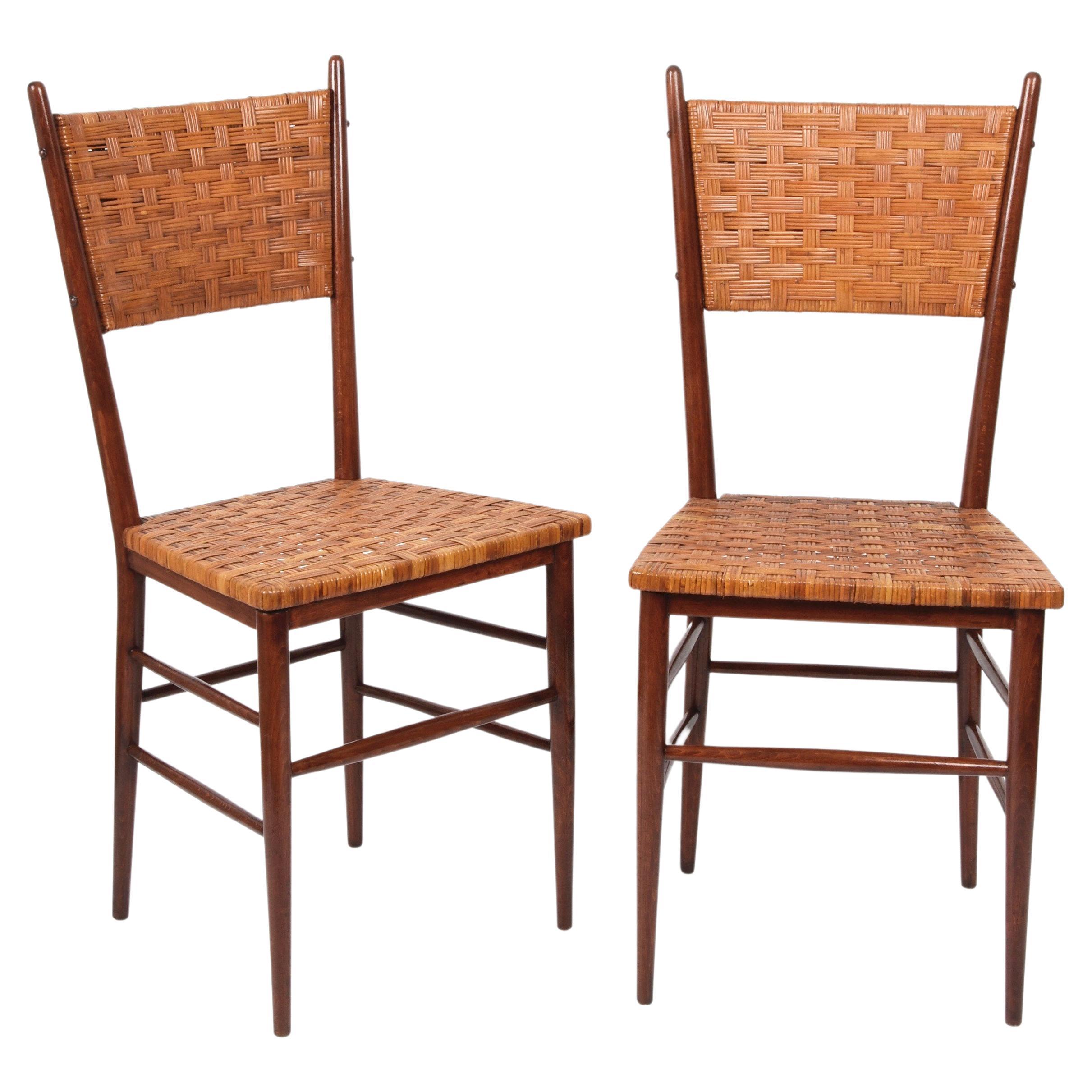 Pair of Midcentury Sanguineti Chiavari Beech Wood Italian Chairs, 1950s