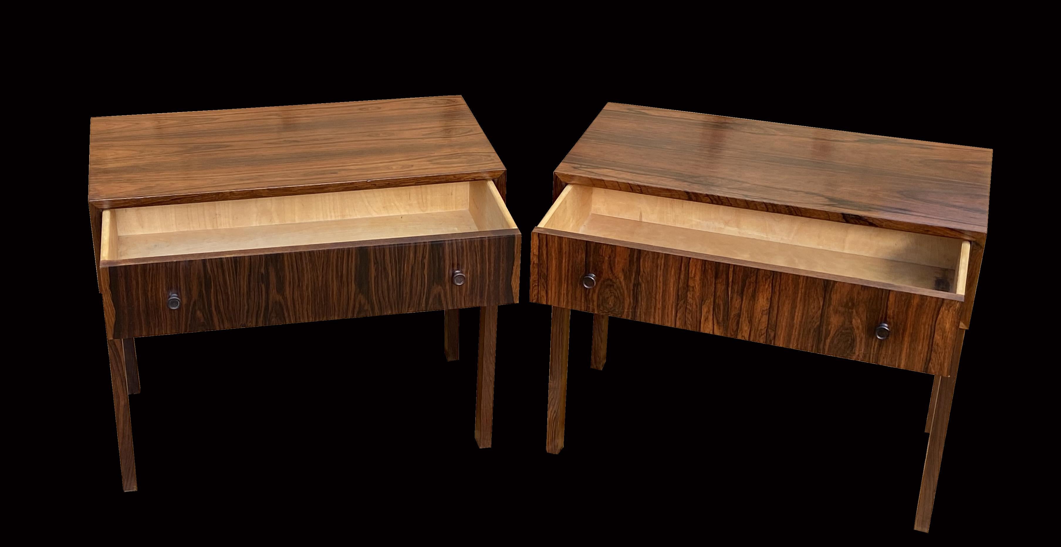 Scandinavian Modern Pair of Midcentury Santos Rosewood Bedside Tables with Single Drawers