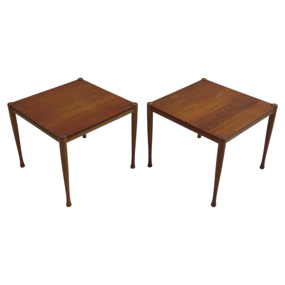 Pair of Midcentury Scandinavian Ash and Teak Square Side Tables