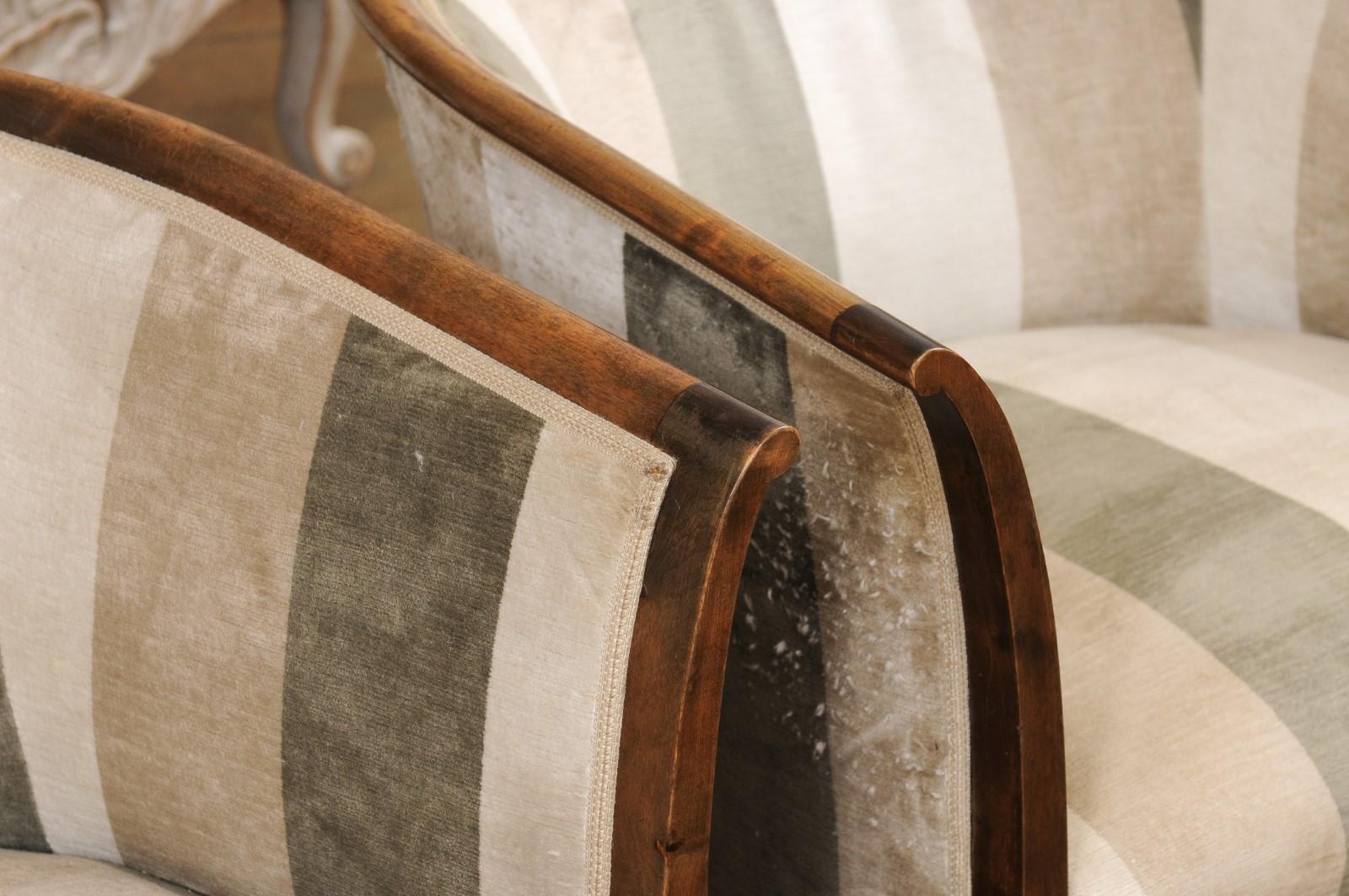 Pair of Midcentury Scandinavian Birchwood Horseshoe Back Upholstered Club Chairs For Sale 6