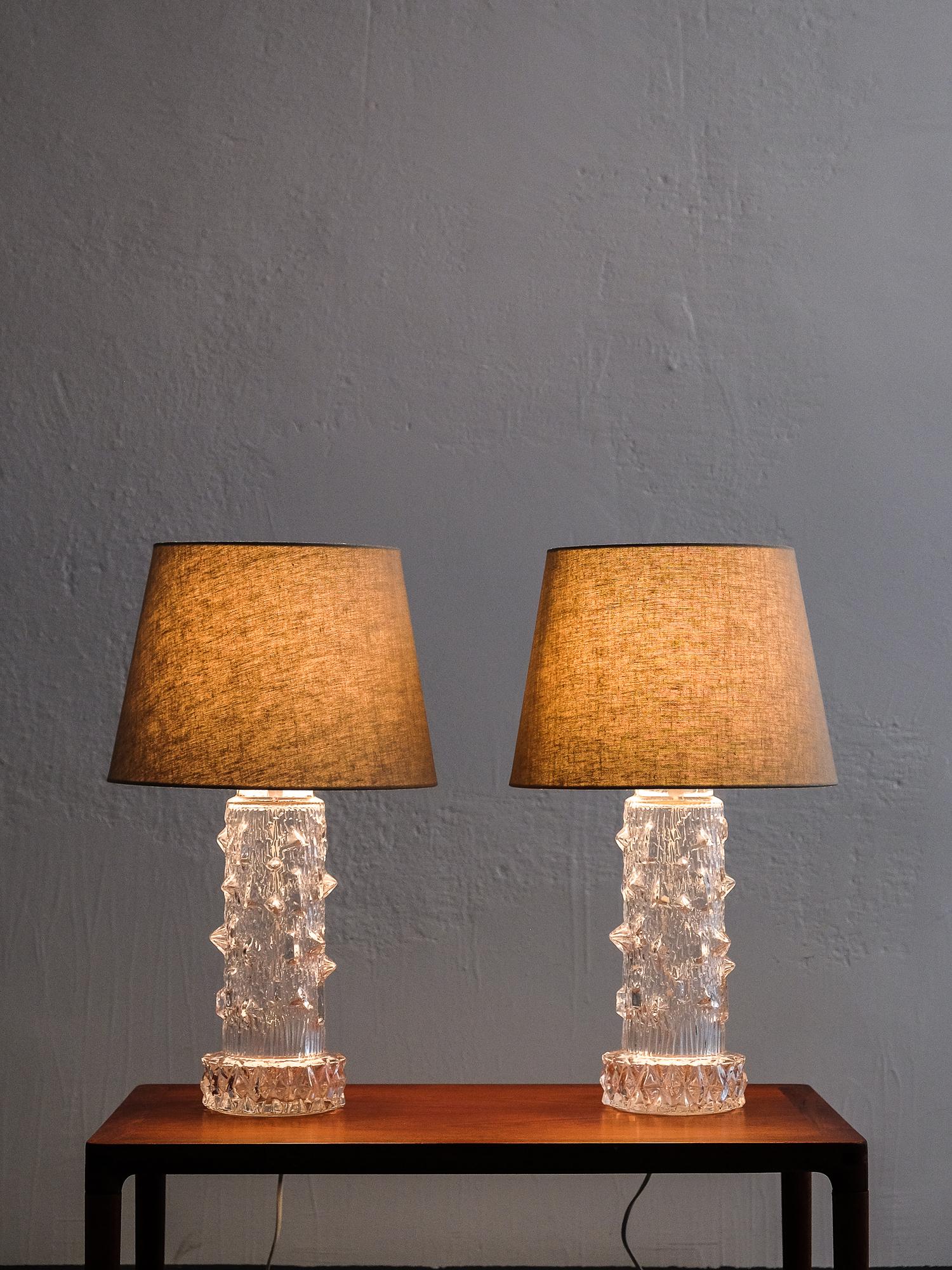 Pair of Midcentury Scandinavian Clear Glass Table Lamps 1